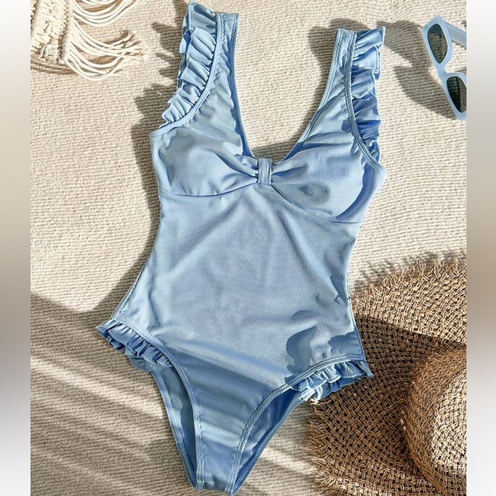 Blue Ruffled One-Piece Swimsuit